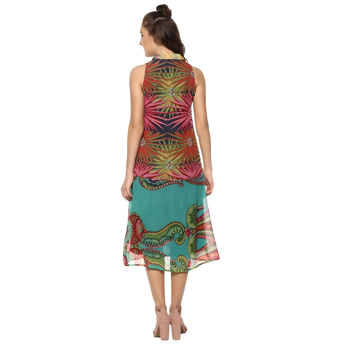 Women's Polyester Floral Sleeveless Below Knee Dress (multicolor) | Women Signature Collection