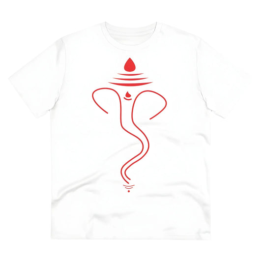 Men's PC Cotton Ganesh Printed T Shirt (Color: White, Thread Count: 180GSM)