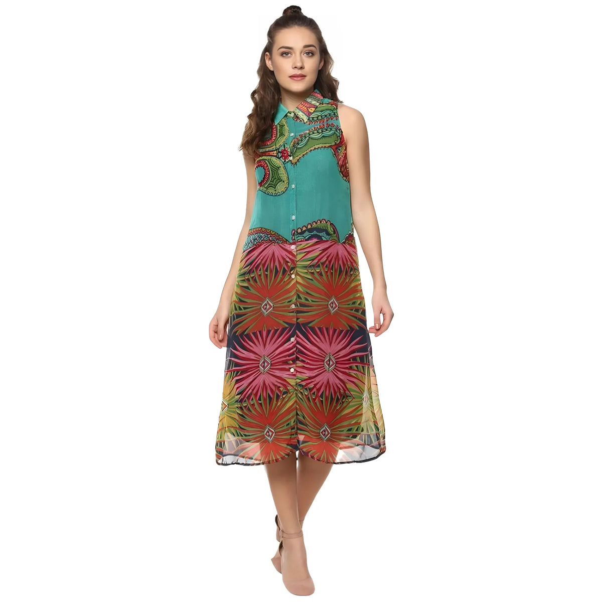 Women's Polyester Floral Sleeveless Below Knee Dress (multicolor) | Women Signature Collection