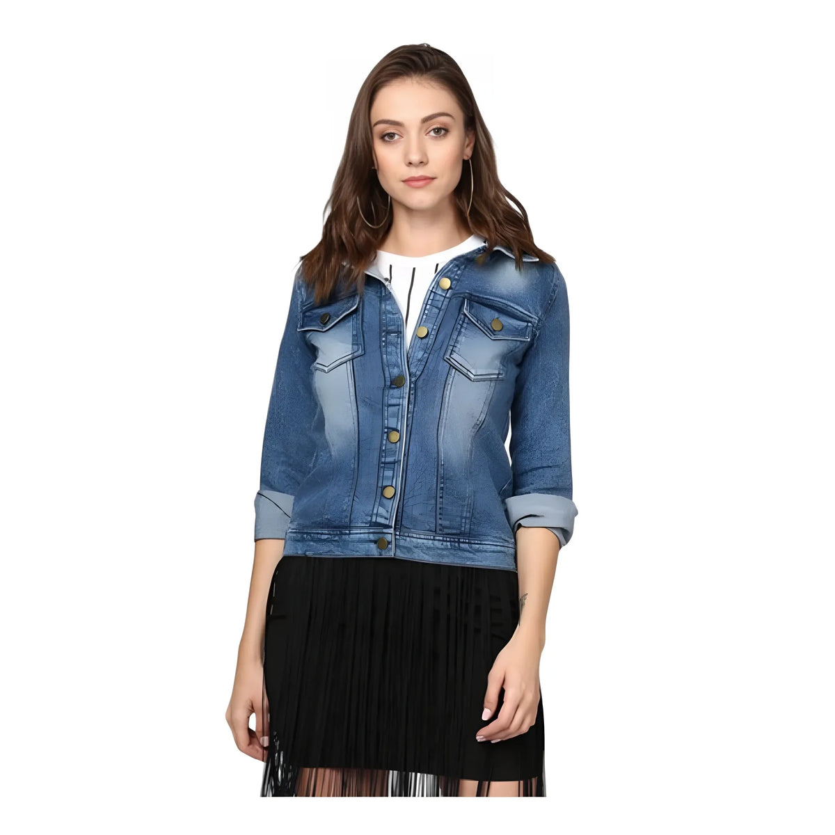 Women's Denim Washed Long Sleeves Jacket (blue) | Women Signature Collection