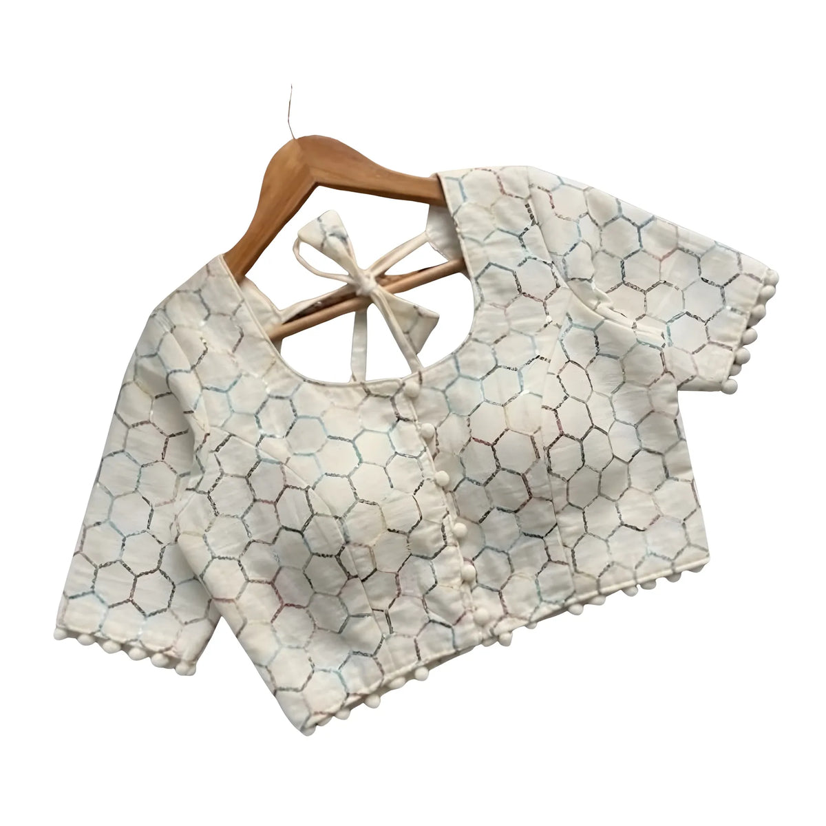 Ivory Pri Women's Cotton Printed Half sleeve Round Neck Padded Readymade Blouse