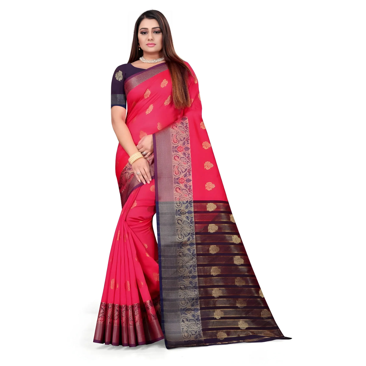 Women's Silk Blend Woven Saree With Unstitched Blouse 5.5mtr (multicolor) | Women Signature Collection
