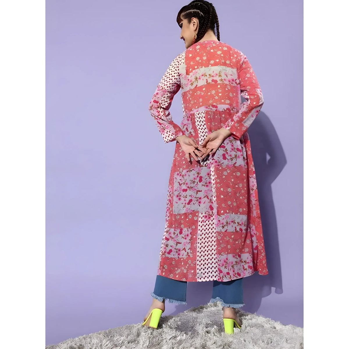 Women's Polyester Floral Long Sleeves Shrug (pink Coral) | Women Signature Collection