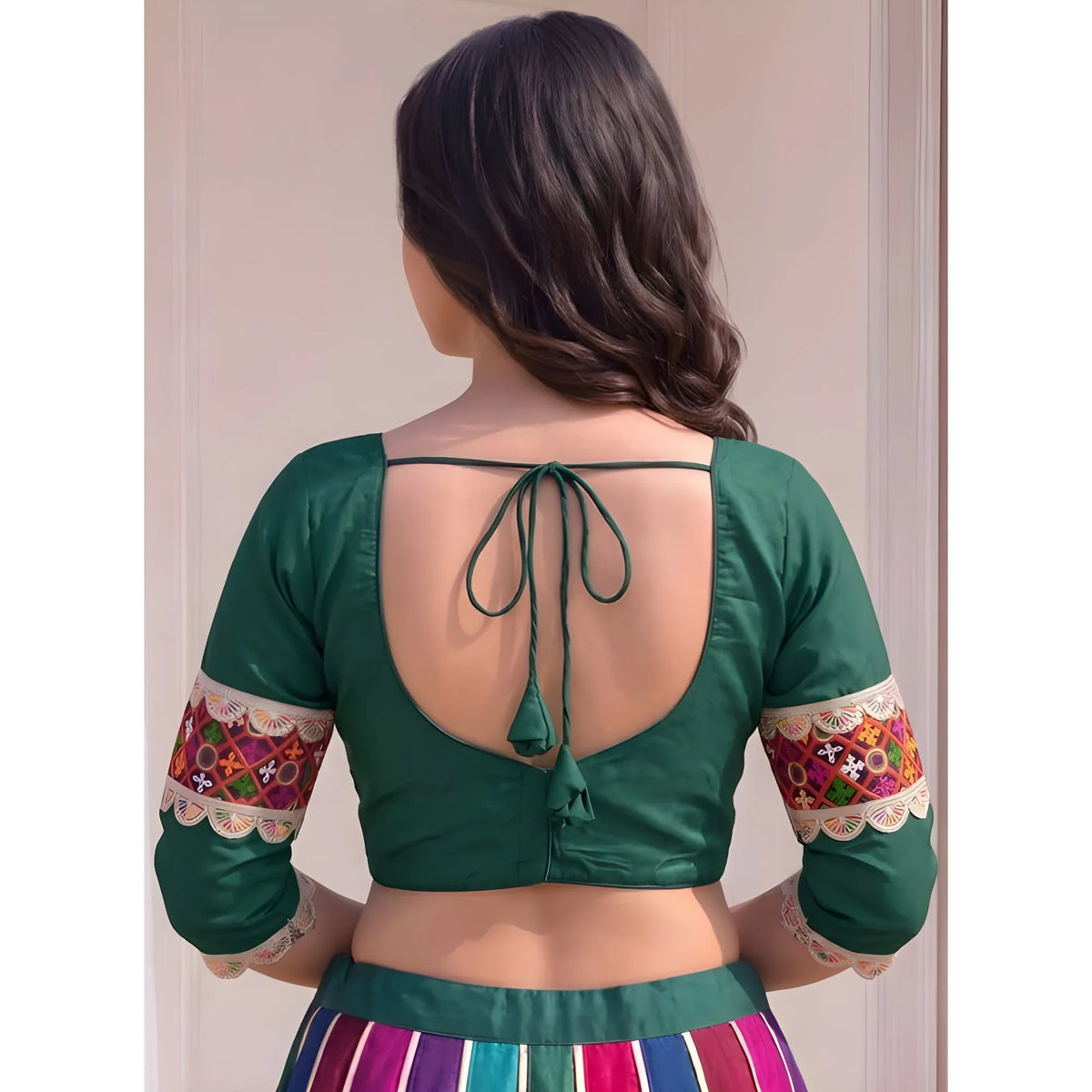 Jade Women's Cotton Blend Embroidered 3/4 Sleeve V-Neck Padded Readymade Blouse
