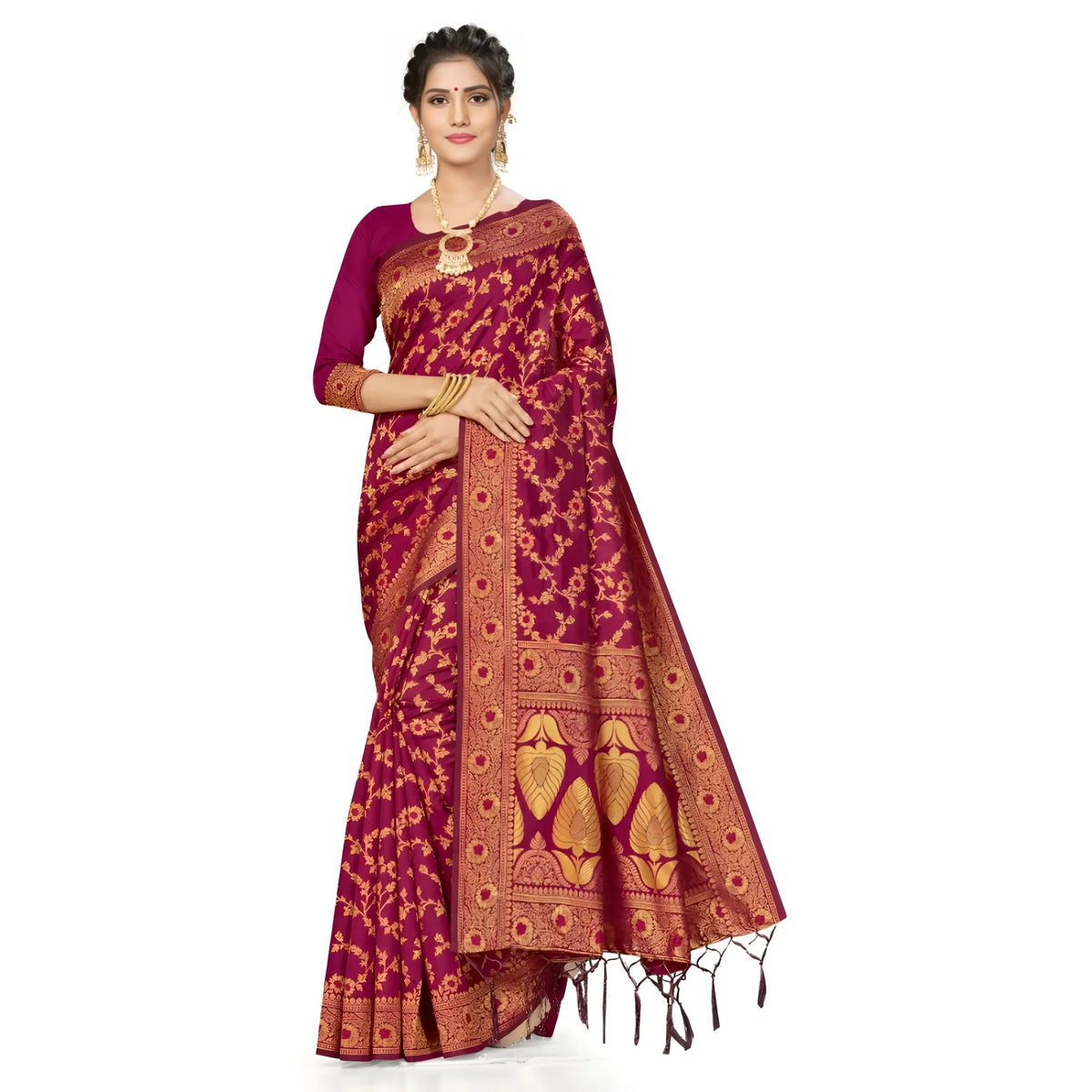 Women's Banarasi Silk Saree With Blouse (wine, 5 6mtrs) | Women Signature Collection