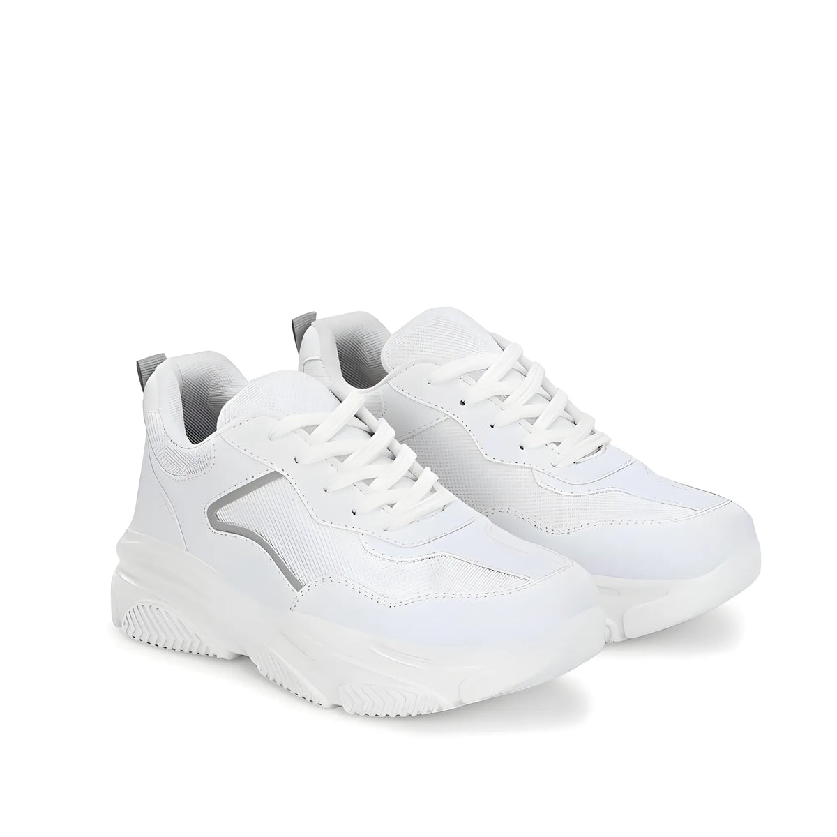 Women's Casual Mesh Printed Lace-Ups Shoes (White)