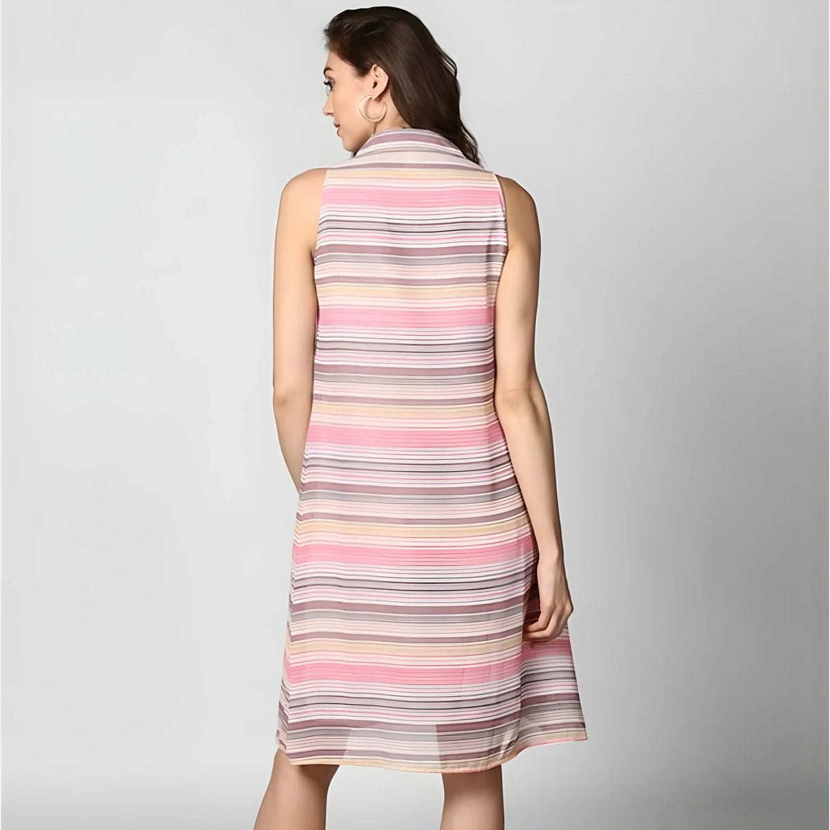 Women's Polyester Striped Sleeveless Dress (pink) | Women Signature Collection