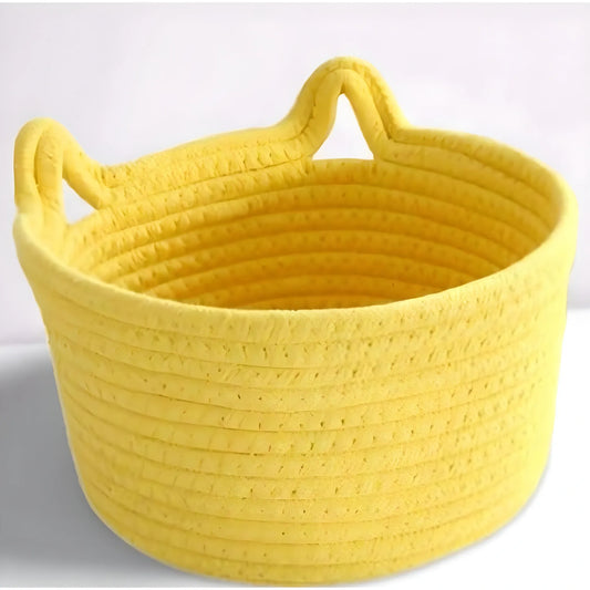 Cotton Pack Of_1 Plain Cat Basket 9x5 Inch (Yellow)