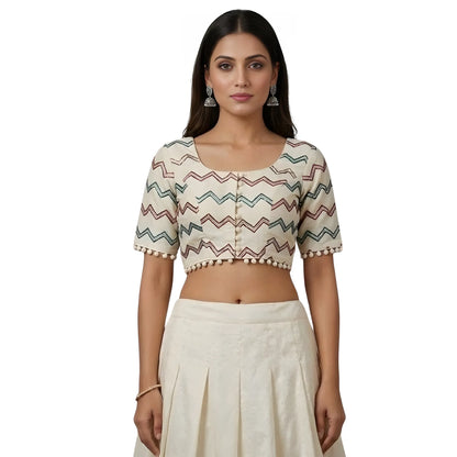 Ivory Pri Women's Cotton Printed Half sleeve Round Neck Padded Readymade Blouse