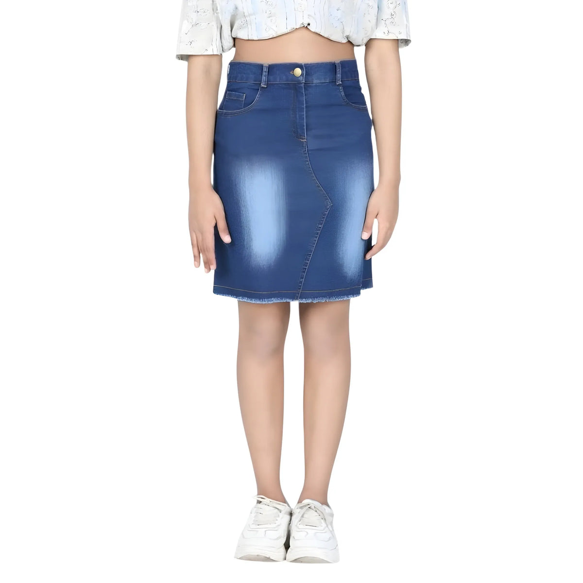 Girl's Denim Solid Buttoned Skirt (blue) | Kids Signature Collection