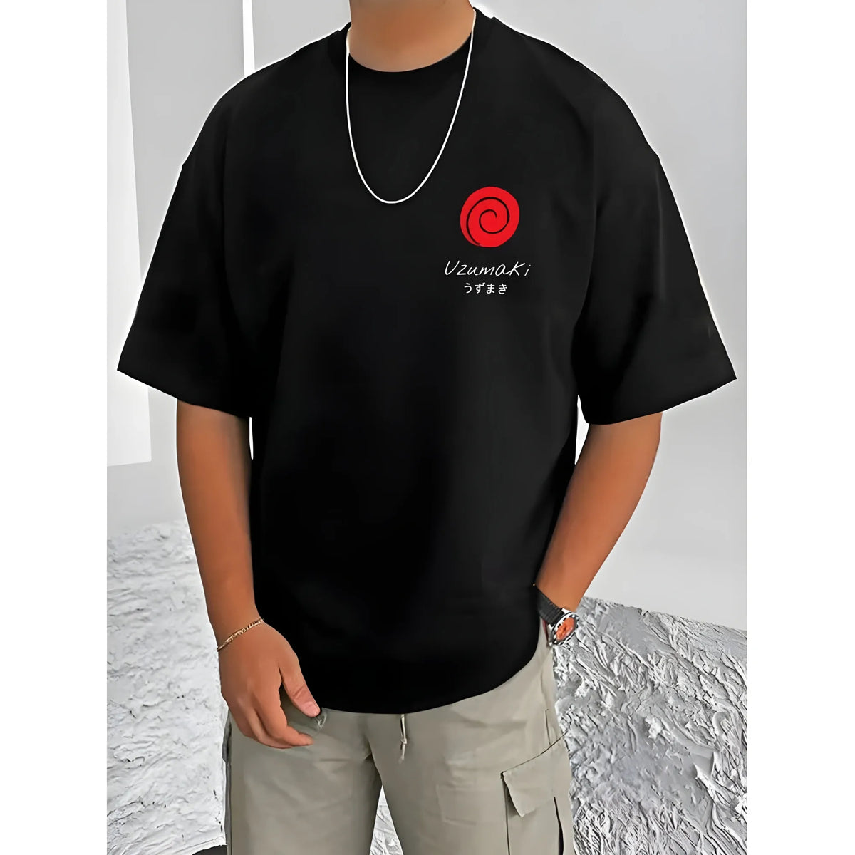 Men's Casual Cotton Blend Printed Round Neck Half Sleeve T-Shirt (Black)