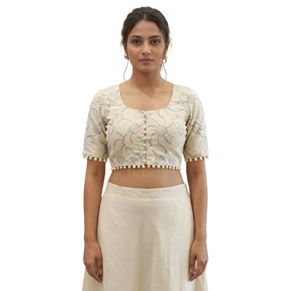 Ivory Pri Women's Cotton Printed Half sleeve Round Neck Padded Readymade Blouse