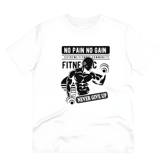 Men's PC Cotton Gym No Pain No Gain Never Give Up Printed T Shirt (Color: White, Thread Count: 180GSM)