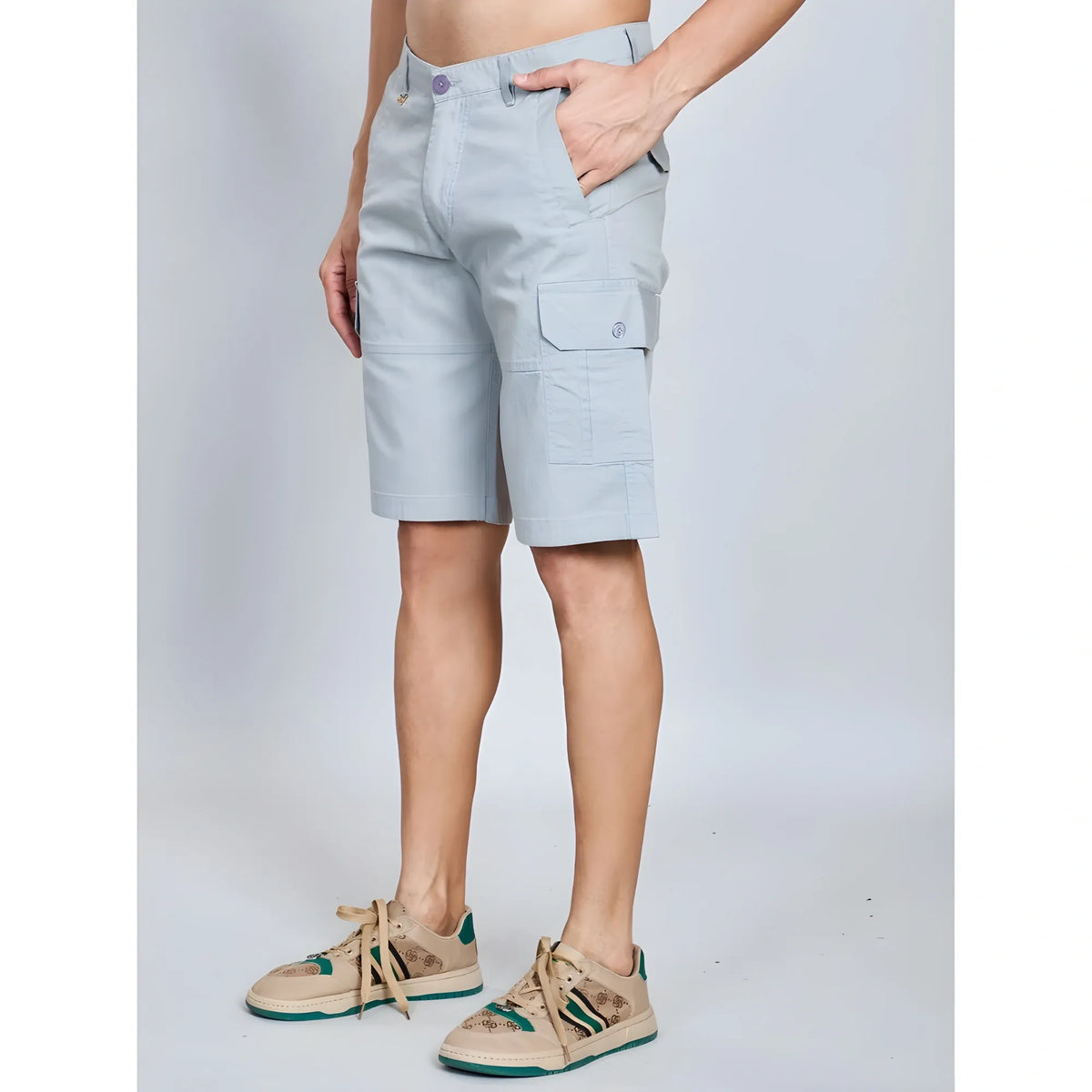 Men's Casual Cotton Solid Knee Length Cargo Shorts (grey) | Men Signature Collection