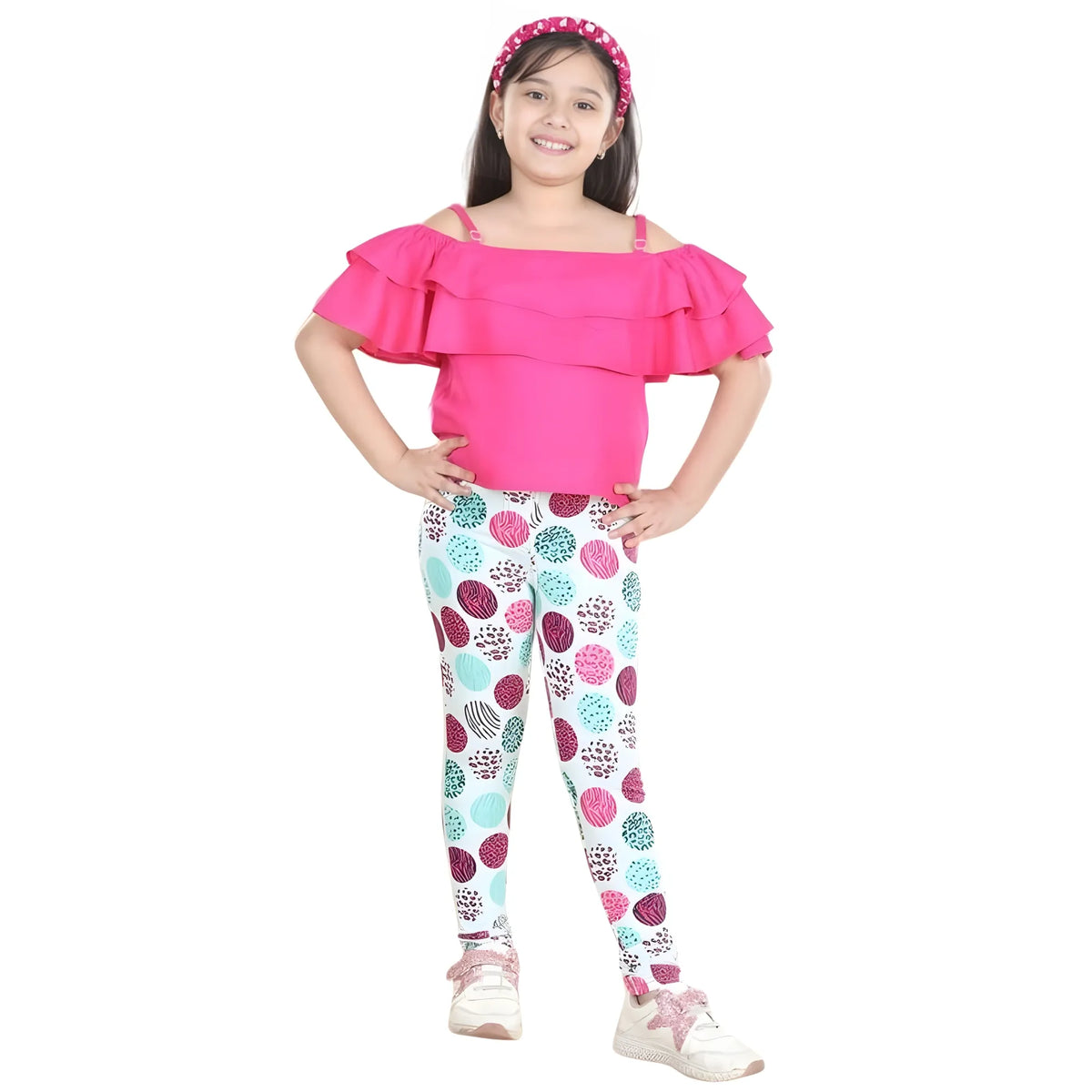 Girl's Cotton Floral Elasticated Jegging And Top (pink) | Kids Signature Collection