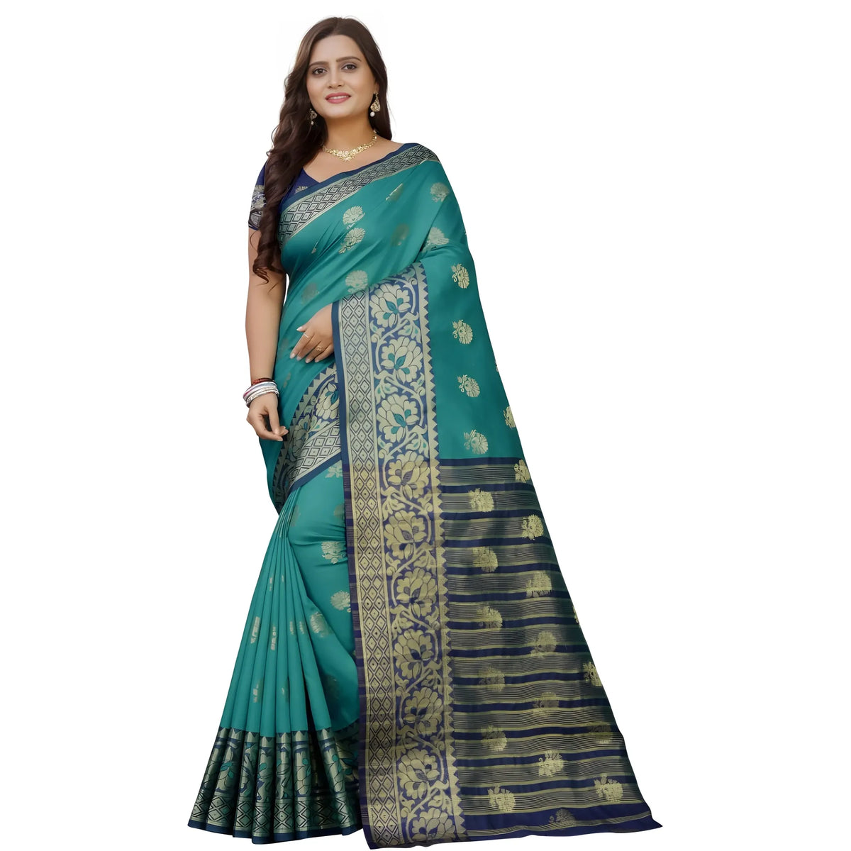 Women's Silk Blend Woven Saree With Unstitched Blouse 5.5mtr (dark Blue Green) | Women Signature Collection