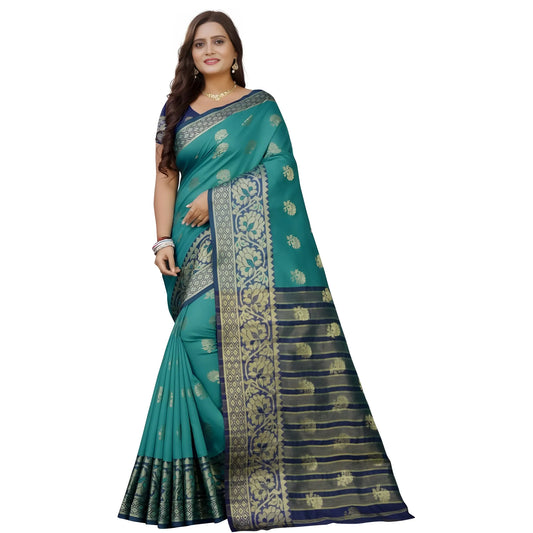 Women's Silk Blend Woven Saree With Unstitched Blouse 5.5mtr (dark Blue Green) | Women Signature Collection