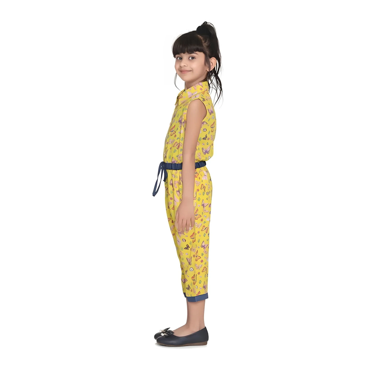 Girl's Cotton Printed Sleeveless Jumpsuit (yellow) | Kids Signature Collection