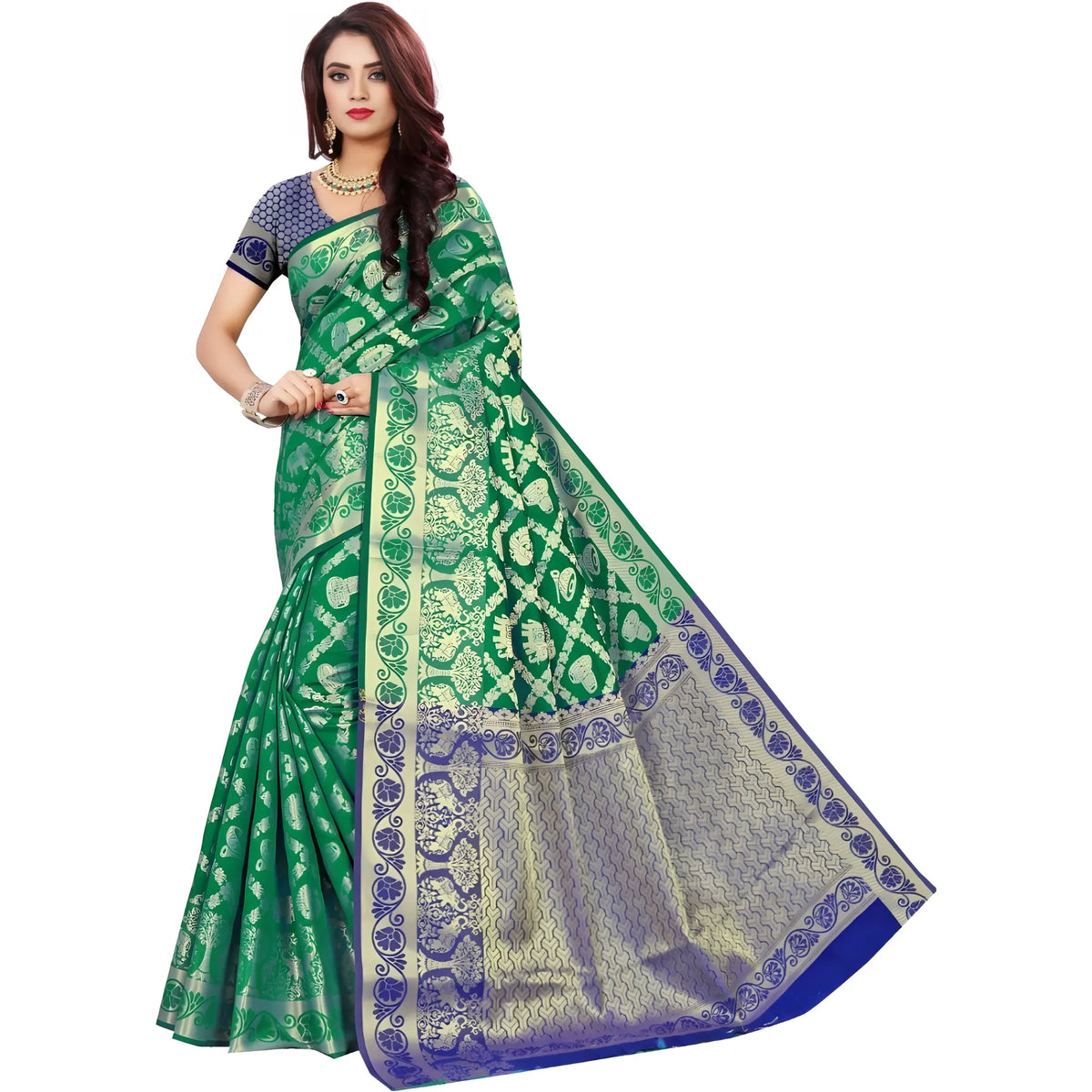 Women's Jacquard Woven Saree With Unstitched Blouse 5.5mtr (green) | Women Signature Collection