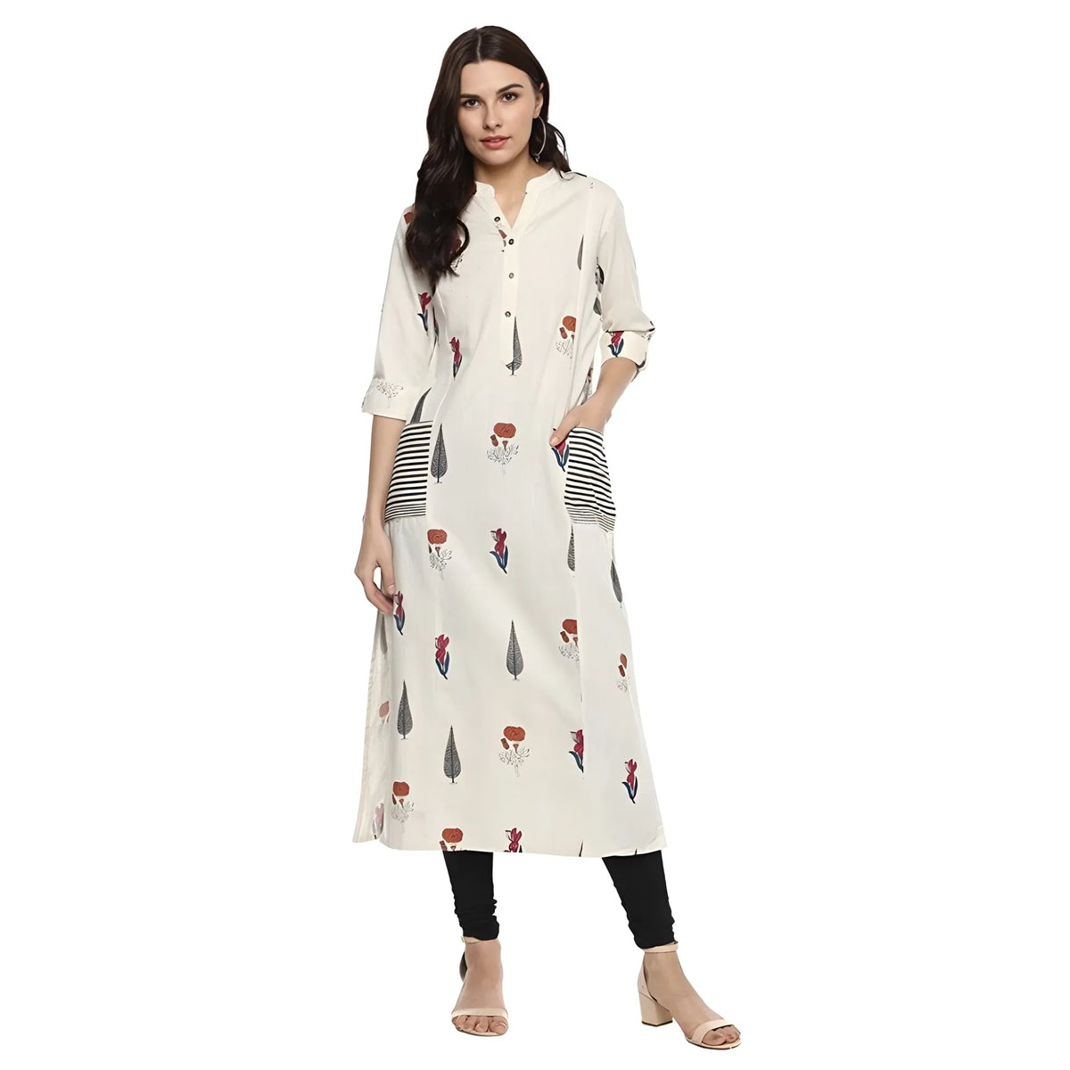 Women's Khadi Printed A Line Kurti (off White, Khadi) | Women Signature Collection