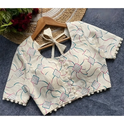 Ivory Pri Women's Cotton Printed Half sleeve Round Neck Padded Readymade Blouse