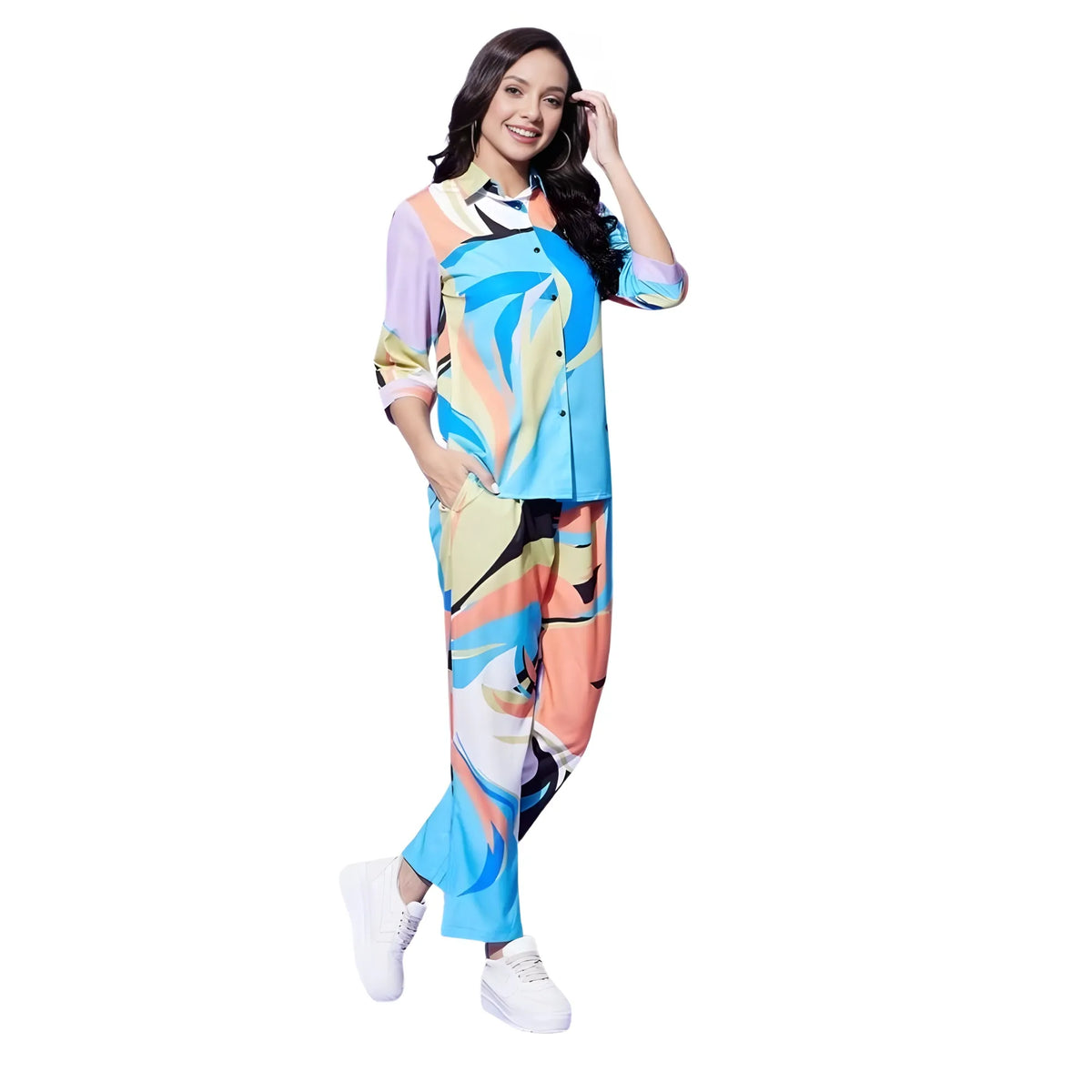 Women's Polyester Colour Blocking 3 4th Sleeve Co Ord Set (multicolor) | Women Signature Collection