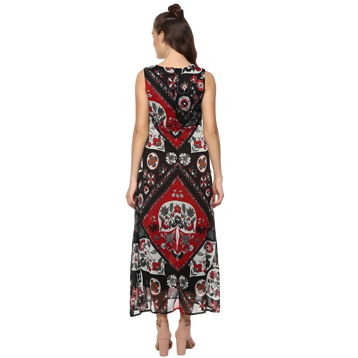Women's Polyester Printed Sleeveless Dress (red Black) | Women Signature Collection