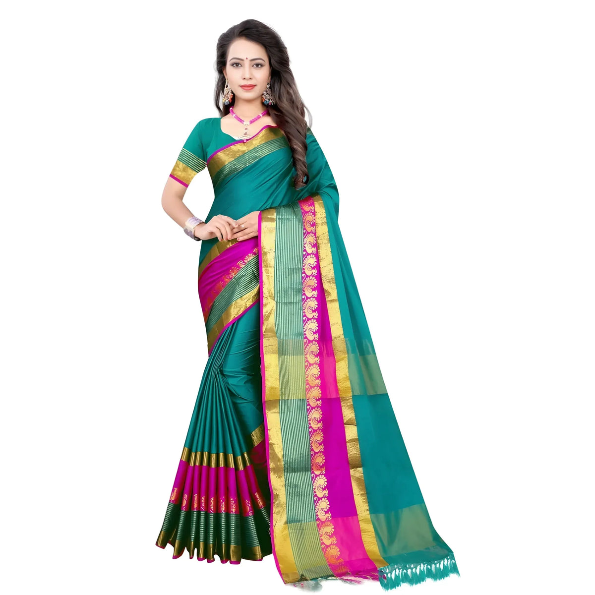 Women's Jacquard Woven Saree With Unstitched Blouse 5.5mtr (dark Green) | Women Signature Collection