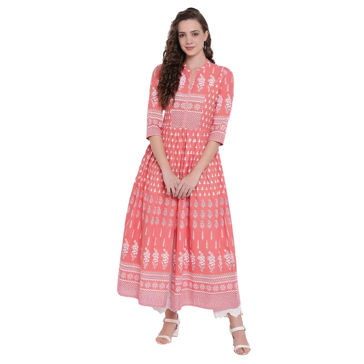 Women's Cotton Printed Regular Kurti (peach, Cotton) | Women Signature Collection