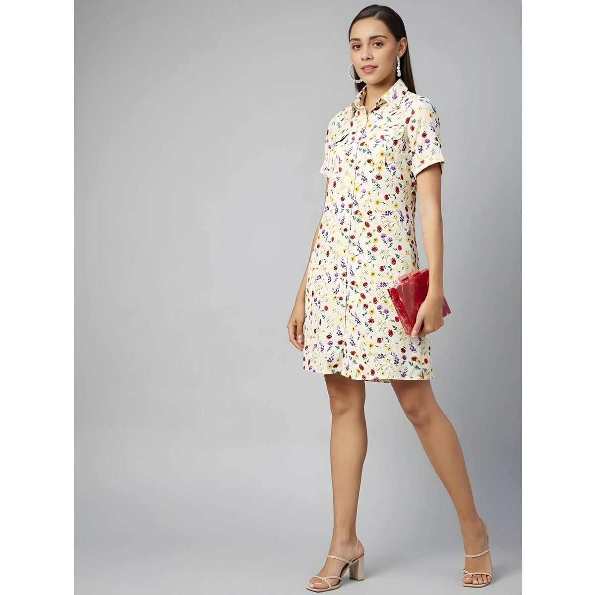 Women's Polyester Floral Short Sleeve Above Knee Dress (multicolor) | Women Signature Collection