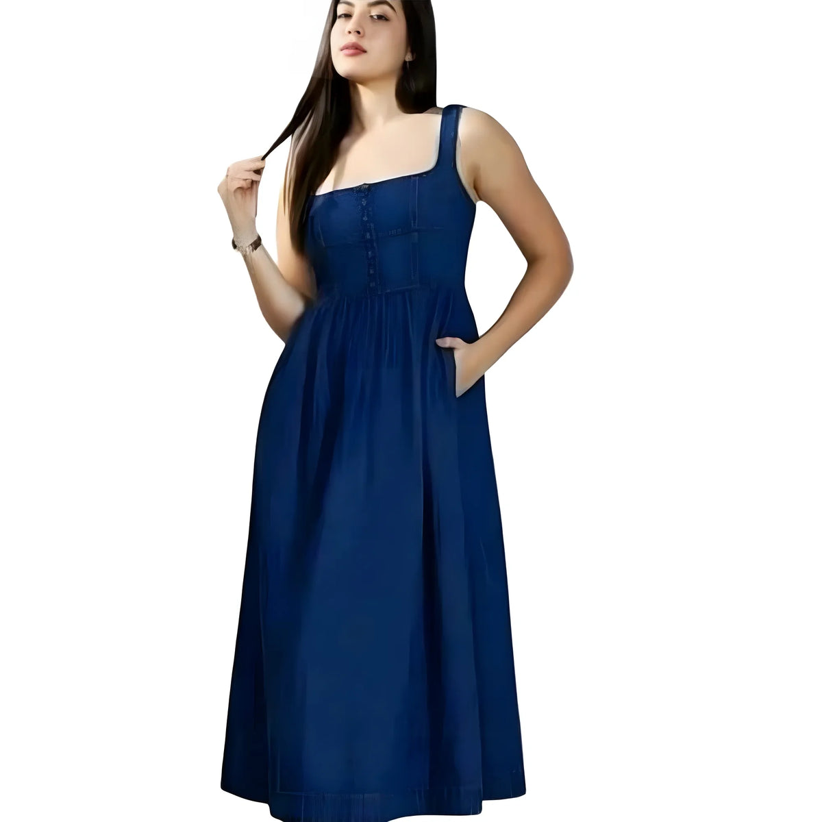 Women's Casual Denim Sleeveless Dress (blue) | Women Signature Collection