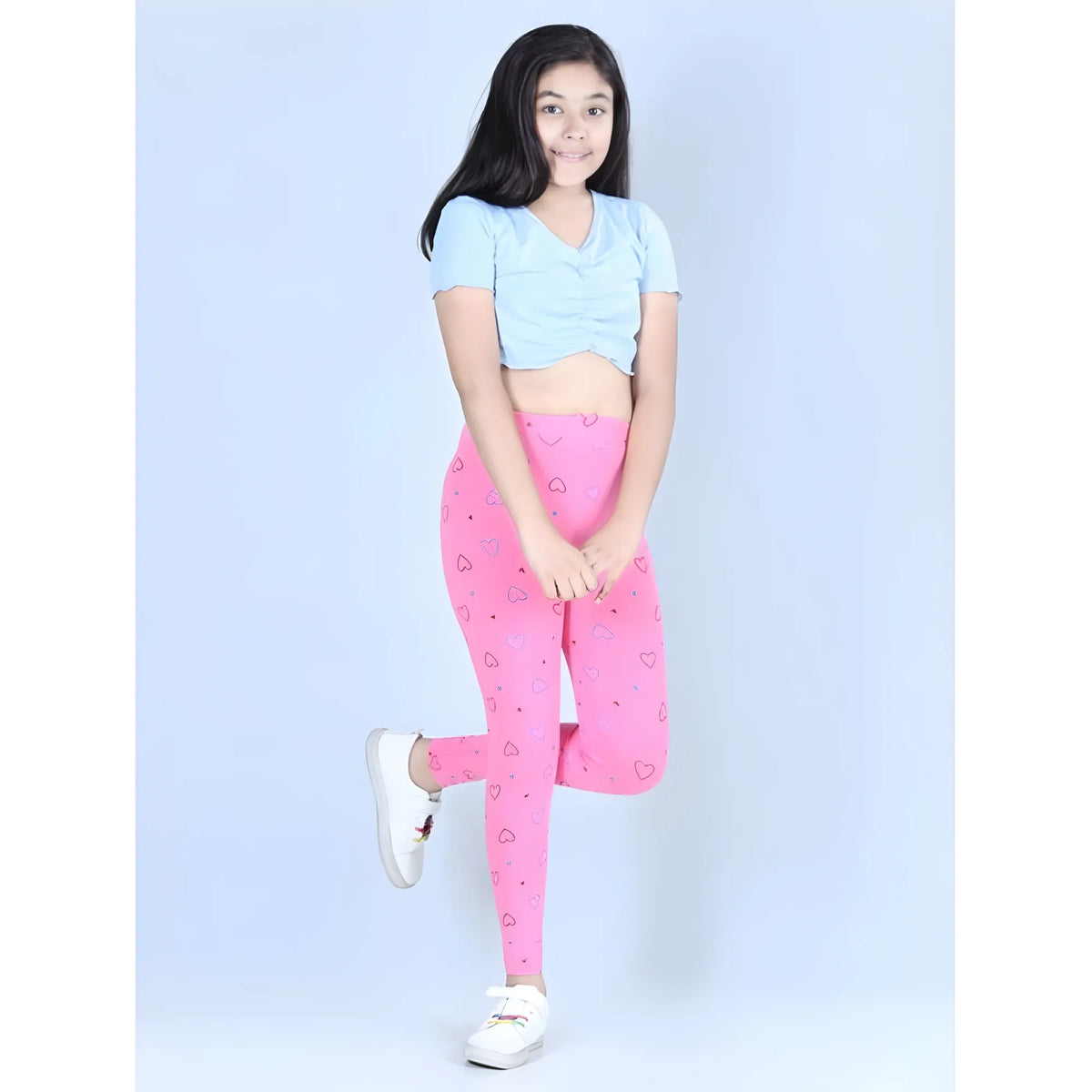 Girl's Cotton Lycra Printed Elasticated Leggings (Light Pink)