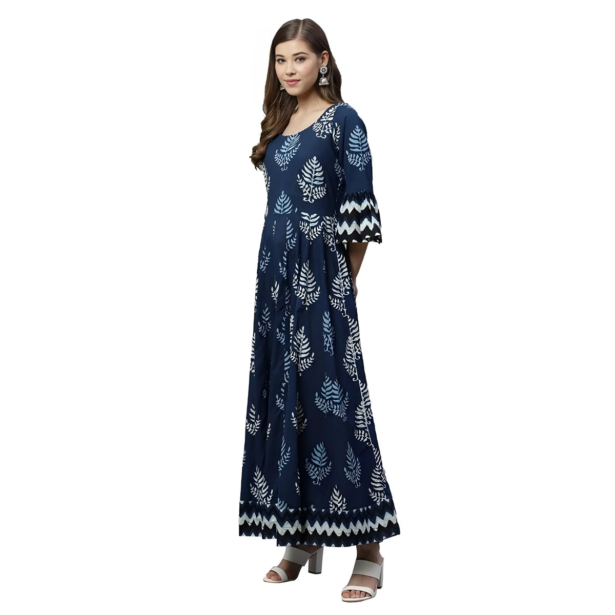 Women's Cotton Printed Regular Kurti (blue, Cotton ) | Women Signature Collection