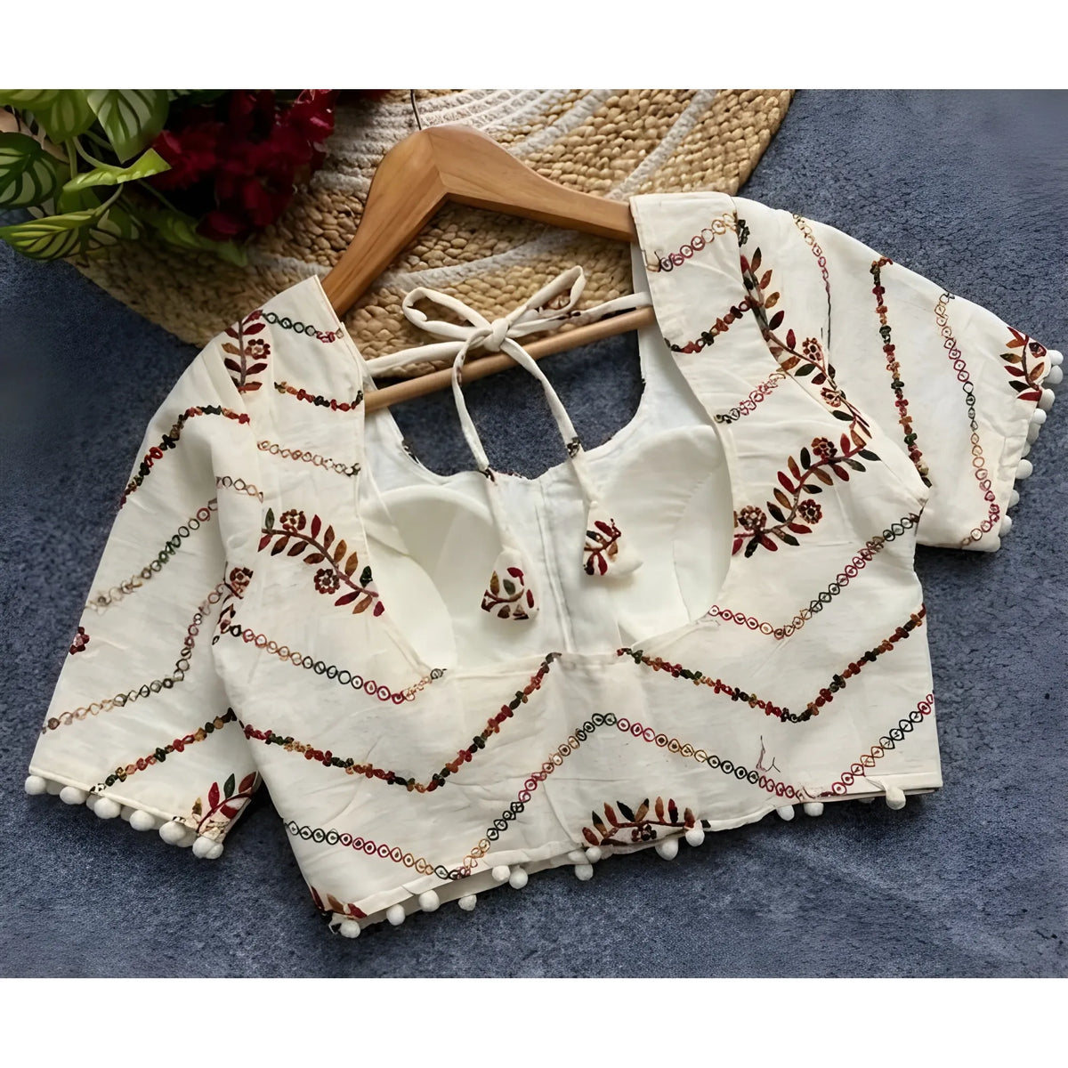 Ivory Pri Women's Cotton Printed Half sleeve Round Neck Padded Readymade Blouse