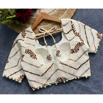 Ivory Pri Women's Cotton Printed Half sleeve Round Neck Padded Readymade Blouse