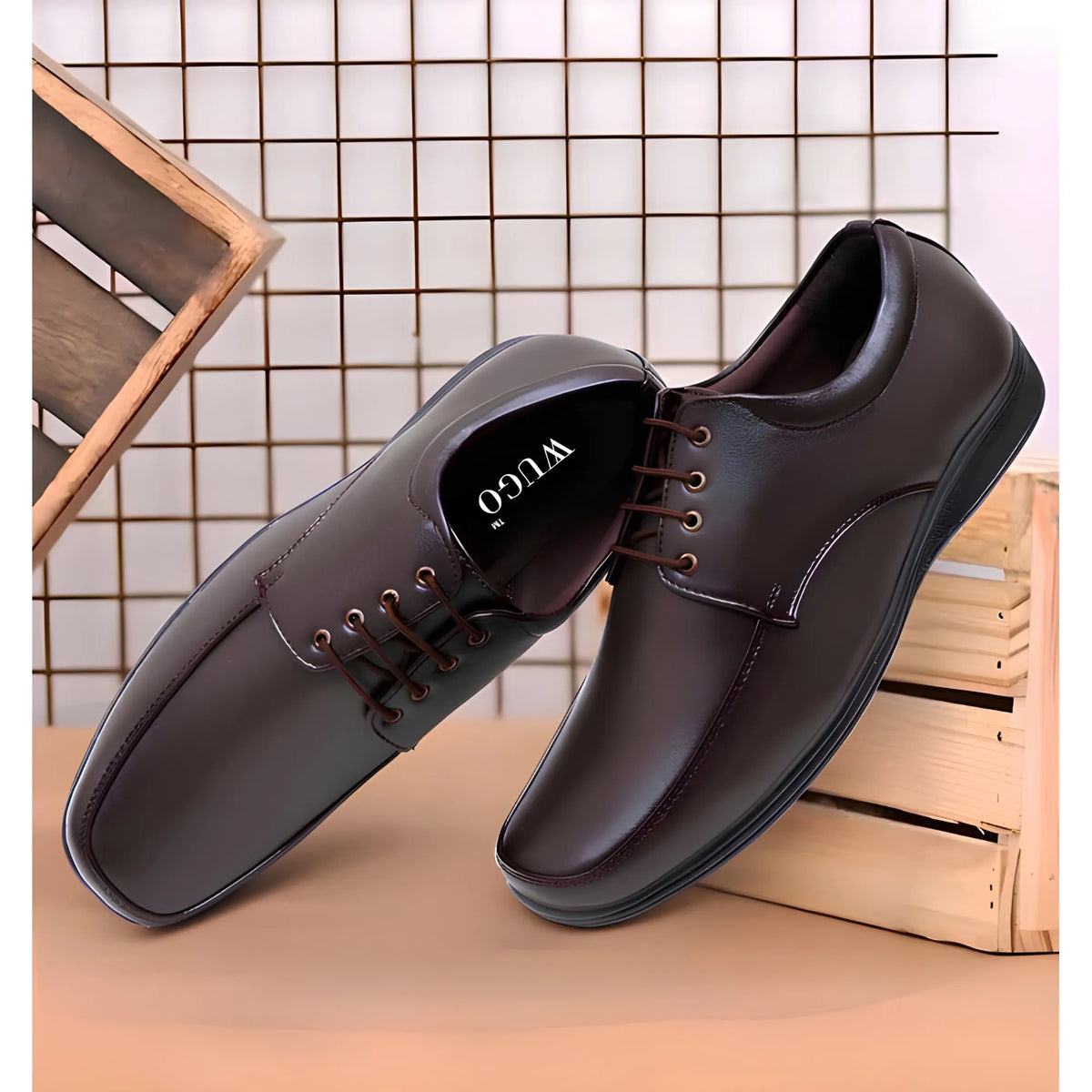 Umber Men's Synthetic Leather Solid Lace-Up Formal Shoes
