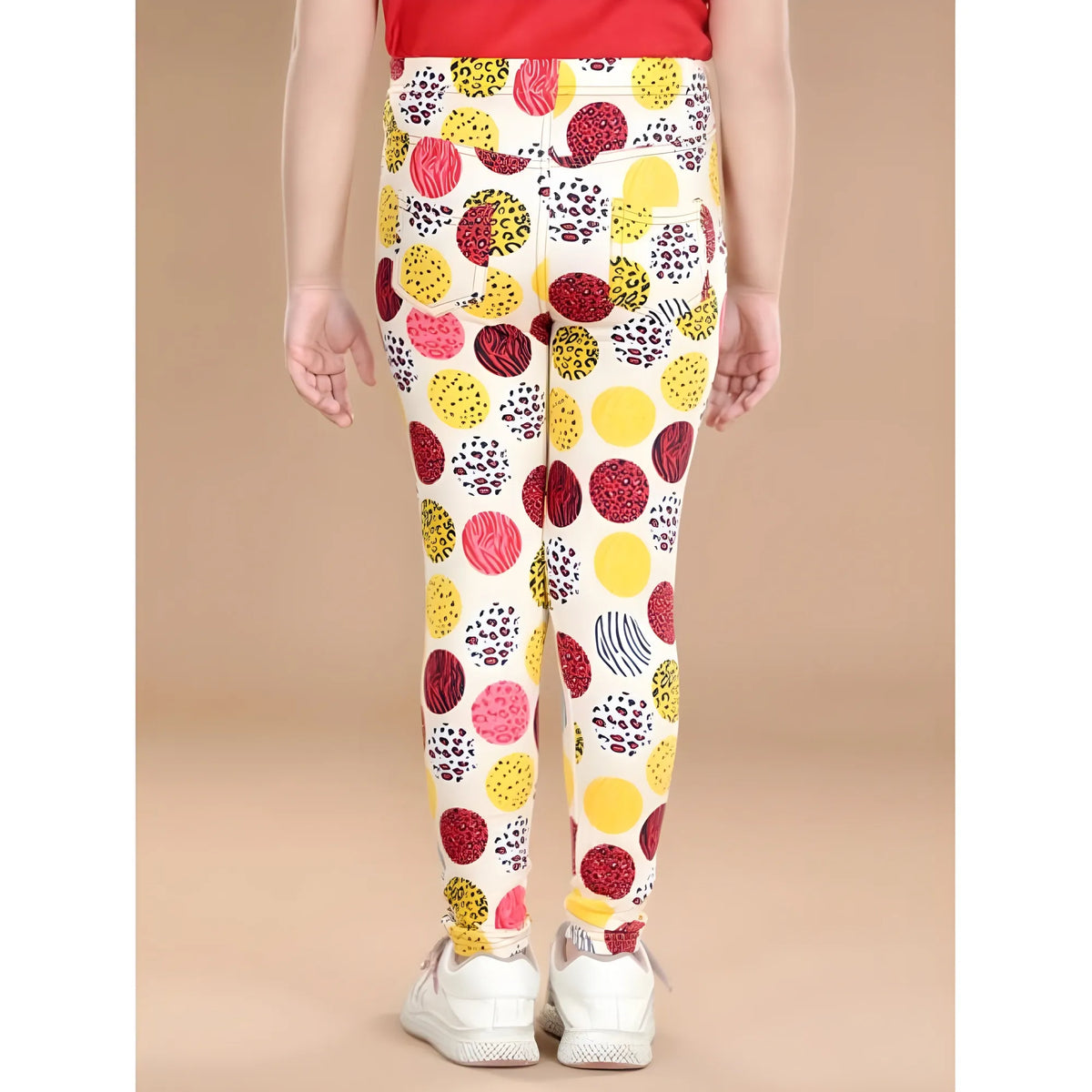Girl's Cotton Lycra Floral Elasticated Jeggings (Multicolor)