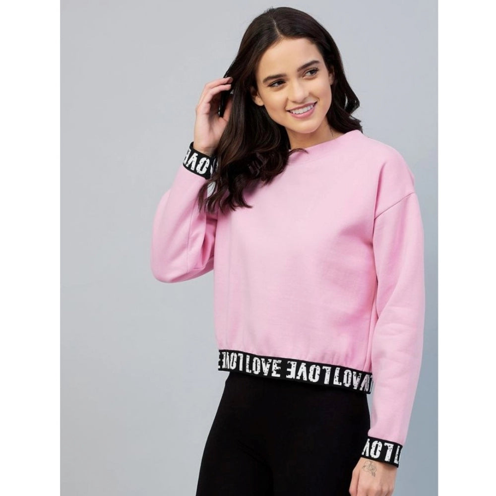 Women's Fleece Solid Long Sleeves Sweatshirt (pink) | Women Signature Collection