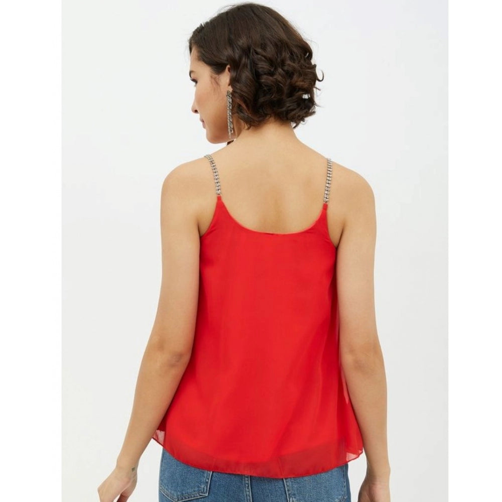 Women's Polyester Embellished Shoulder Straps Top (red) | Women Signature Collection