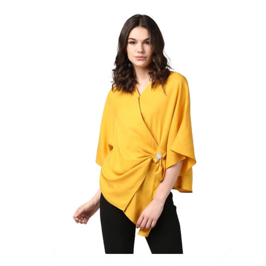 Women's Polyester Solid Cape Sleeve Top (yellow) | Women Signature Collection