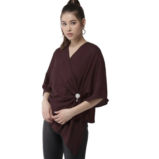 Women's Polyester Solid Cape Sleeve Top (maroon) | Women Signature Collection