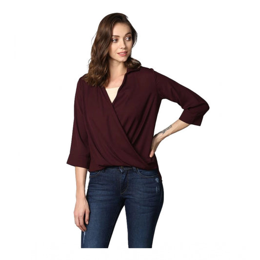 Women's Polyester Solid 3 4th Sleeves Top (maroon) | Women Signature Collection