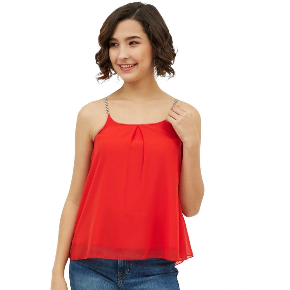 Women's Polyester Embellished Shoulder Straps Top (red) | Women Signature Collection