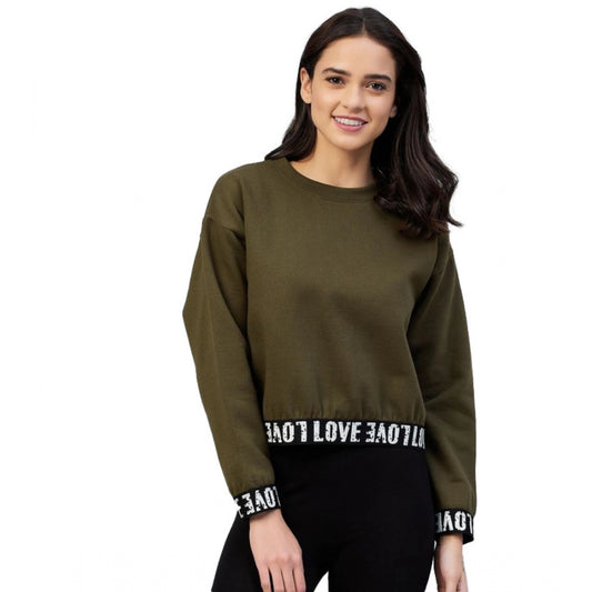 Women's Fleece Solid Long Sleeves Sweatshirt (olive) | Women Signature Collection