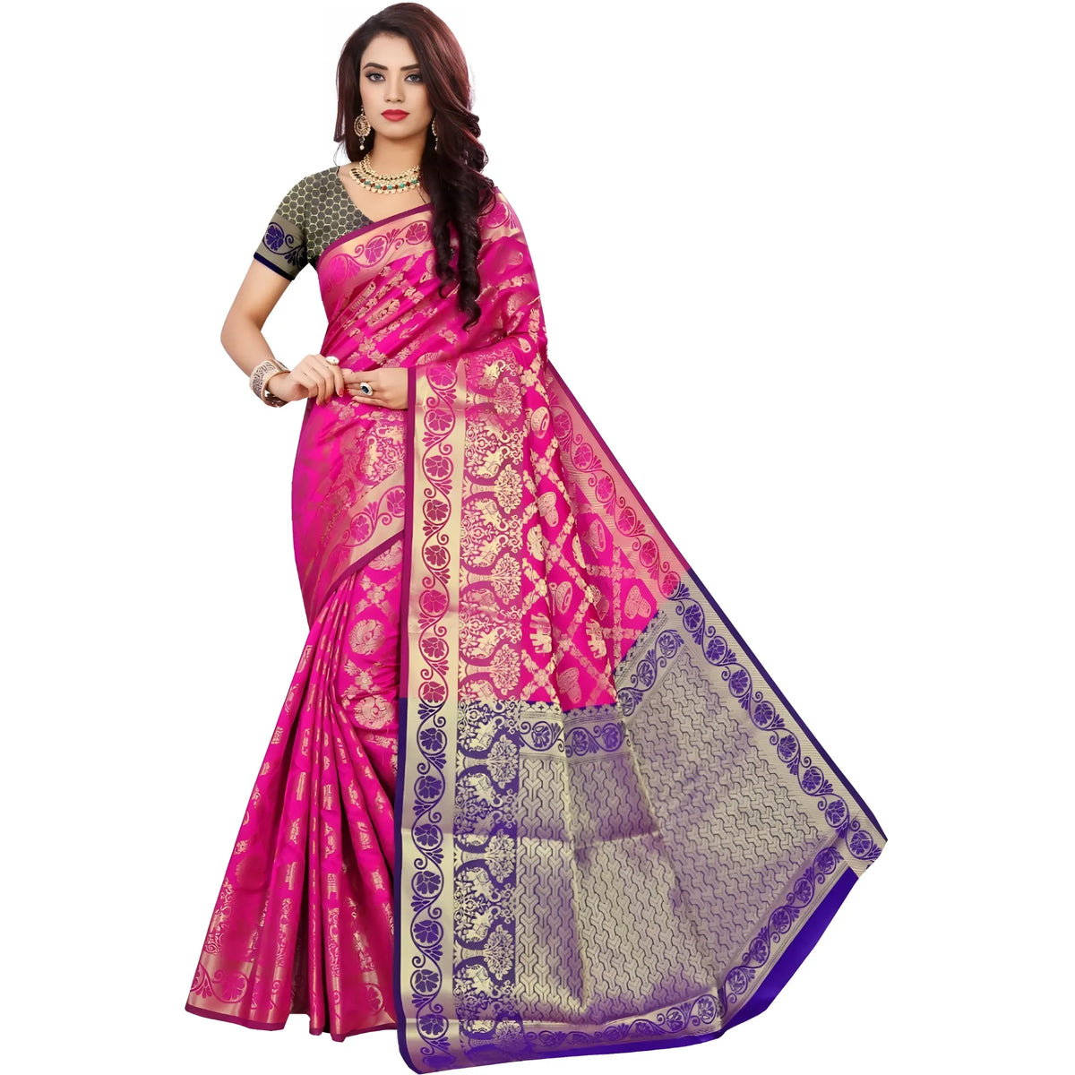 Women's Jacquard Woven Saree With Unstitched Blouse 5.5mtr (pink) | Women Signature Collection