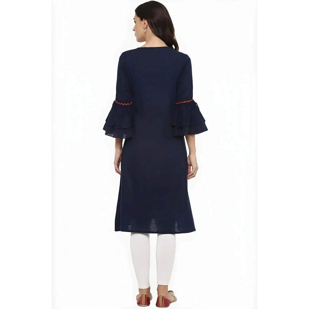 Women's Casual Bell Sleeves Solid Cotton Slub Kurti (blue) | Women Signature Collection