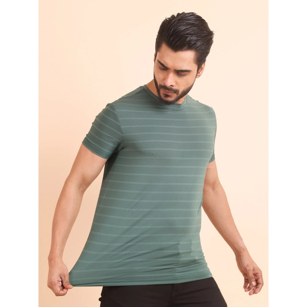 Men's Casual Nylon Solid Half Sleeve Round Neck T Shirt (green) | Men Signature Collection