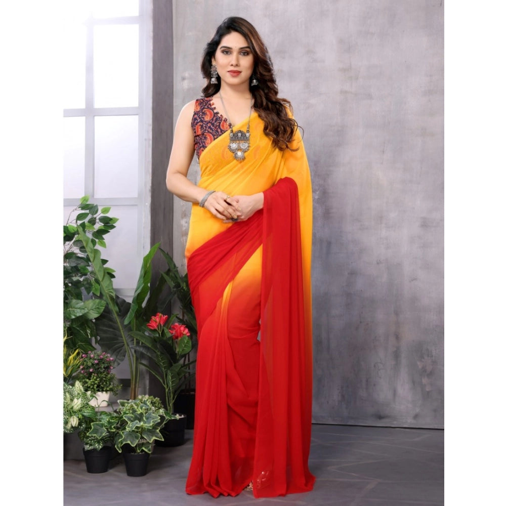 Women's Small Lace Georgette Solid Ready To Wear Saree With Unstitched Blouse 5.5 Mtr (red Orange) | Women Signature Collection