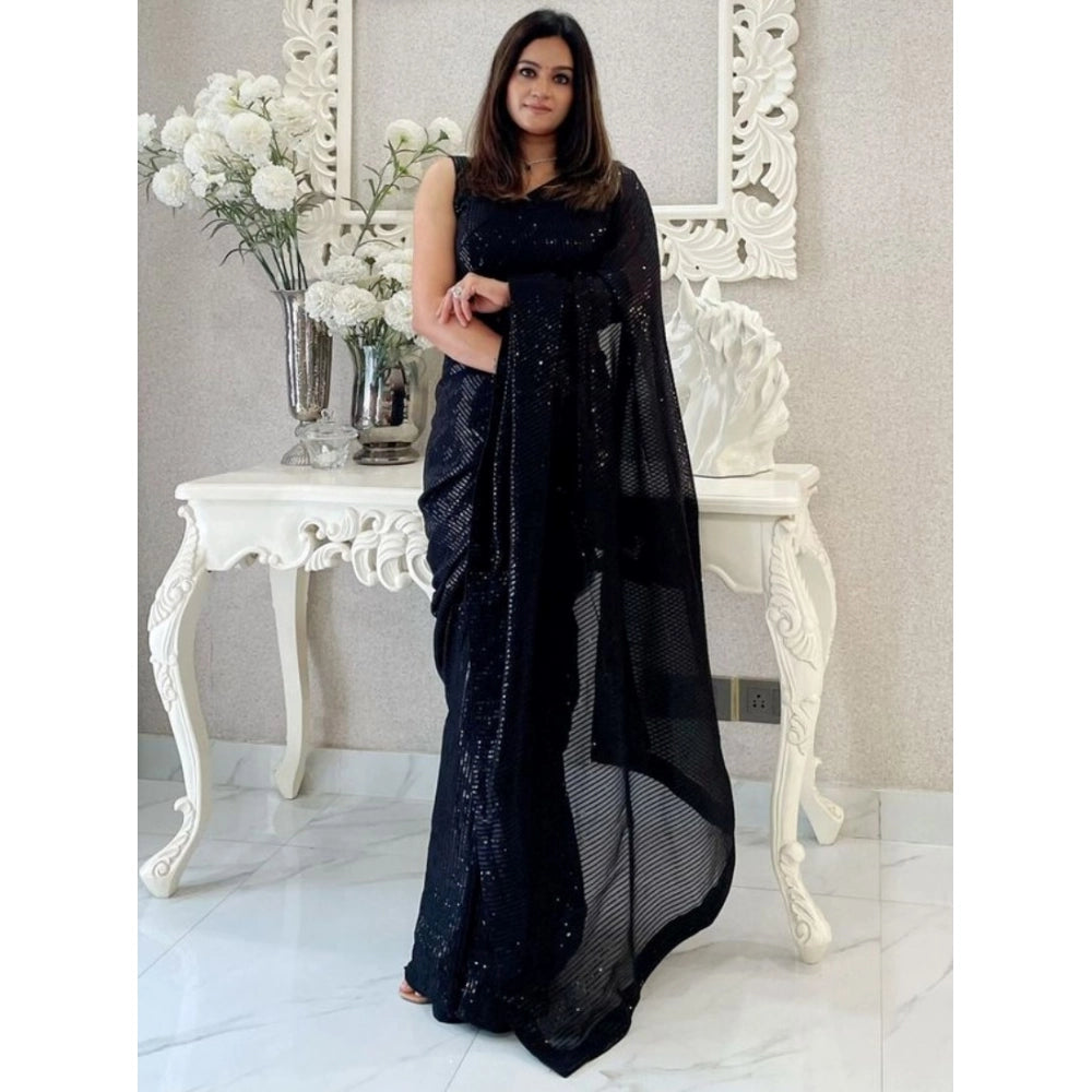 Women's Georgette Embellished Sequnece Bollywood Saree With Unstitched Blouse 5.5mtr (black) | Women Signature Collection