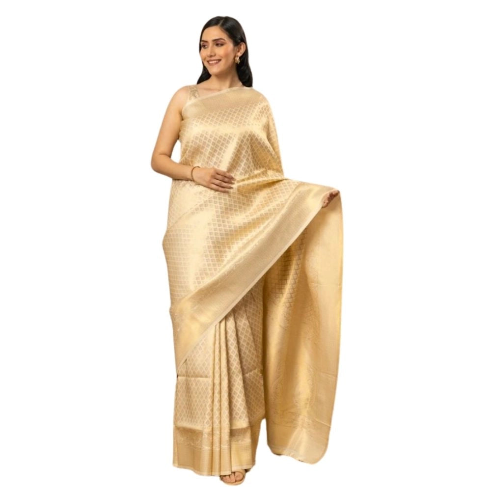 Women's Silk Printed Saree With Unstitched Blouse 5.5mtr (gold) | Women Signature Collection